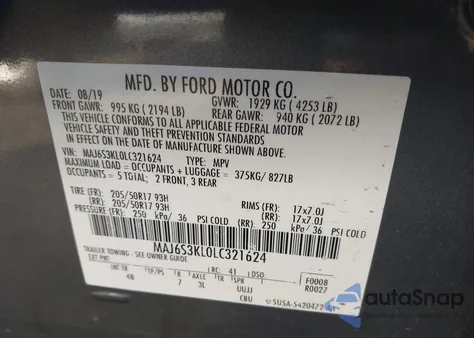 2020 Ford Ecosport Titanium z USA, uszkodzony, nr VIN MAJ6S3KL0LC321624